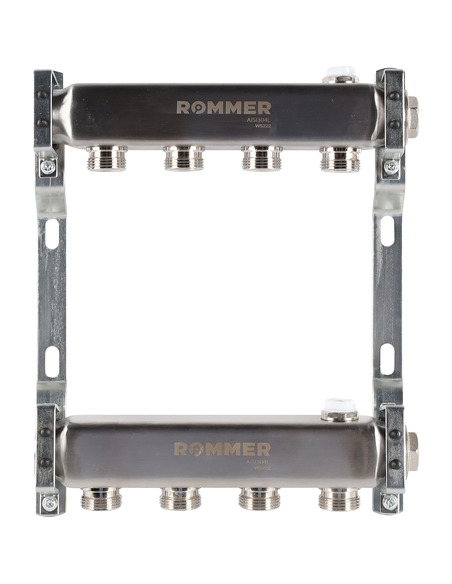 Коллектор ROMMER из нержавеющей стали для радиаторной разводки 4 вых. с воздухоотводчиком