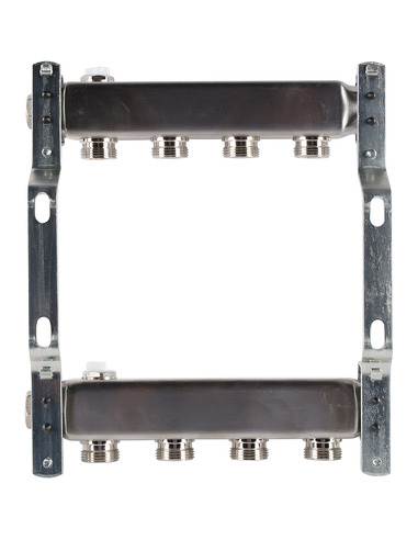 Коллектор ROMMER из нержавеющей стали для радиаторной разводки 4 вых. с воздухоотводчиком