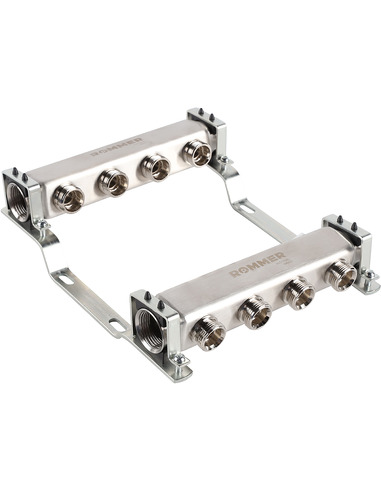 Коллектор ROMMER из нержавеющей стали для радиаторной разводки 4 вых. с воздухоотводчиком