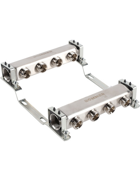 Коллектор ROMMER из нержавеющей стали для радиаторной разводки 4 вых. с воздухоотводчиком