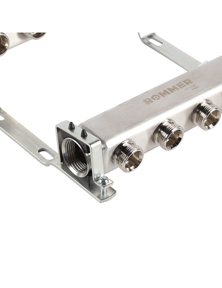 Коллектор ROMMER из нержавеющей стали для радиаторной разводки 4 вых. с воздухоотводчиком