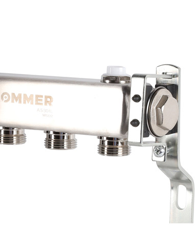Коллектор ROMMER из нержавеющей стали для радиаторной разводки 4 вых. с воздухоотводчиком