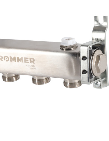Коллектор ROMMER из нержавеющей стали для радиаторной разводки 4 вых. с воздухоотводчиком