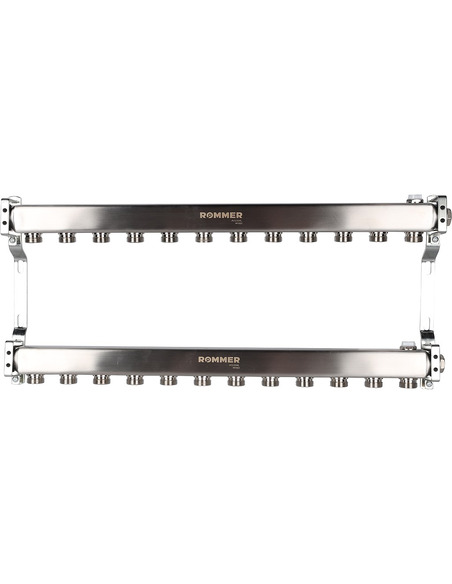 Коллектор ROMMER из нержавеющей стали для радиаторной разводки 12 вых. с воздухоотводчиком