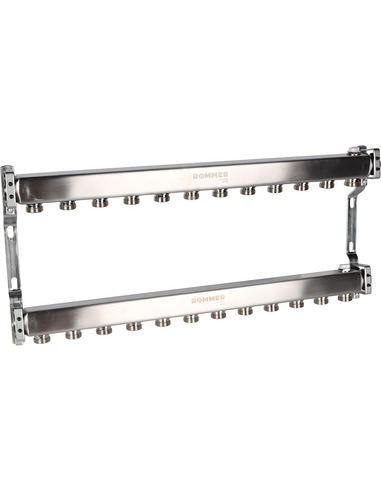 Коллектор ROMMER из нержавеющей стали для радиаторной разводки 12 вых. с воздухоотводчиком