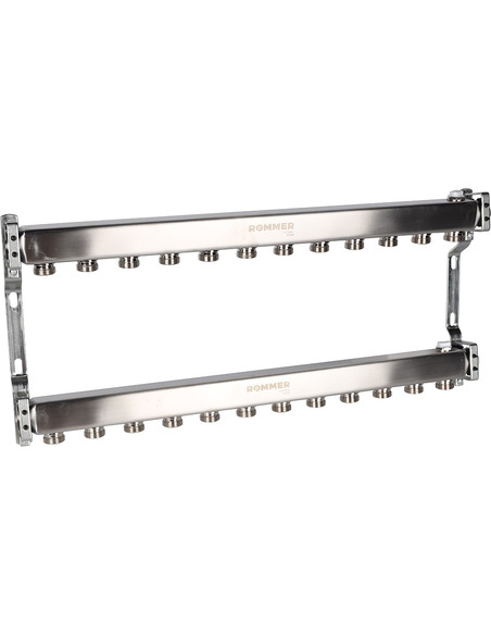 Коллектор ROMMER из нержавеющей стали для радиаторной разводки 12 вых. с воздухоотводчиком
