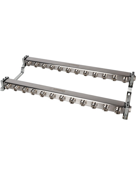 Коллектор ROMMER из нержавеющей стали для радиаторной разводки 12 вых. с воздухоотводчиком