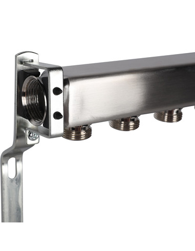 Коллектор ROMMER из нержавеющей стали для радиаторной разводки 12 вых. с воздухоотводчиком