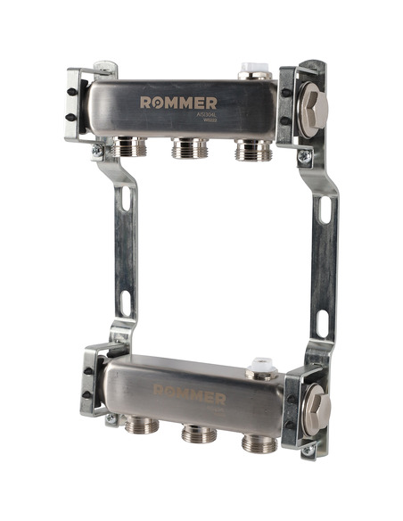 Коллектор ROMMER из нержавеющей стали для радиаторной разводки 3 вых. с воздухоотводчиком