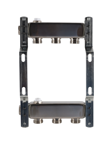 Коллектор ROMMER из нержавеющей стали для радиаторной разводки 3 вых. с воздухоотводчиком