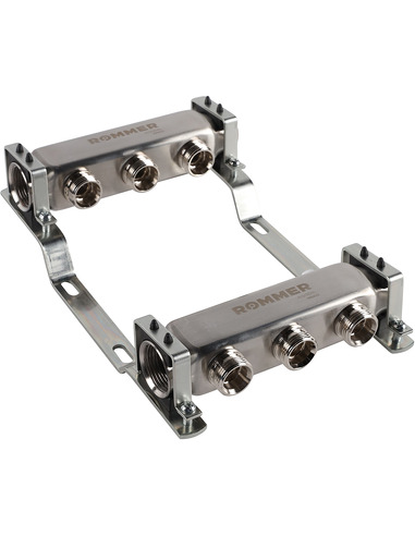Коллектор ROMMER из нержавеющей стали для радиаторной разводки 3 вых. с воздухоотводчиком