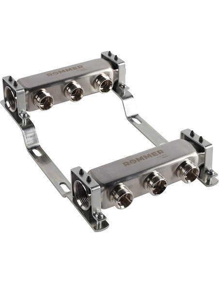 Коллектор ROMMER из нержавеющей стали для радиаторной разводки 3 вых. с воздухоотводчиком