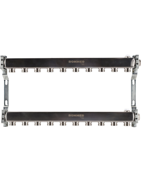 Коллектор ROMMER из нержавеющей стали для радиаторной разводки 10 вых. с воздухоотводчиком