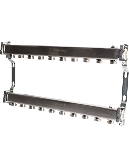 Коллектор ROMMER из нержавеющей стали для радиаторной разводки 10 вых. с воздухоотводчиком