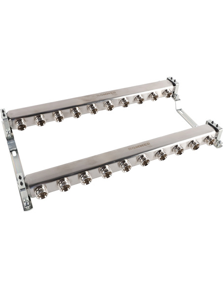 Коллектор ROMMER из нержавеющей стали для радиаторной разводки 10 вых. с воздухоотводчиком