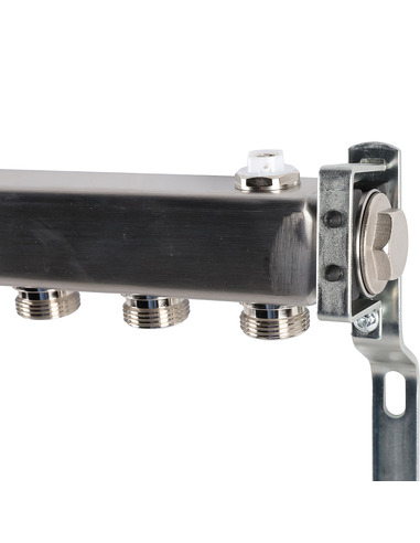 Коллектор ROMMER из нержавеющей стали для радиаторной разводки 10 вых. с воздухоотводчиком