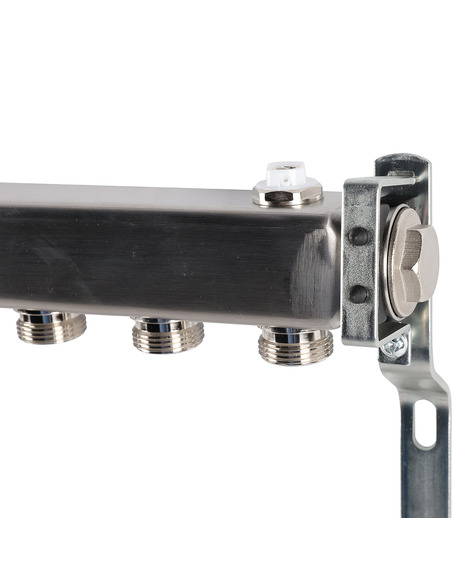 Коллектор ROMMER из нержавеющей стали для радиаторной разводки 10 вых. с воздухоотводчиком