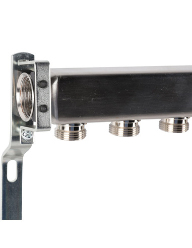 Коллектор ROMMER из нержавеющей стали для радиаторной разводки 10 вых. с воздухоотводчиком