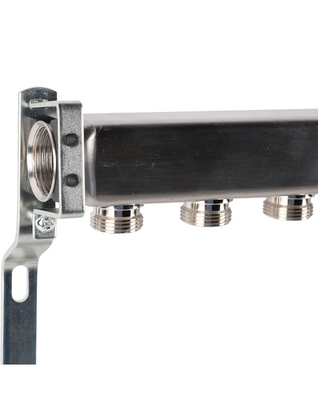 Коллектор ROMMER из нержавеющей стали для радиаторной разводки 10 вых. с воздухоотводчиком