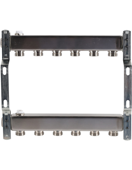 Коллектор ROMMER из нержавеющей стали для радиаторной разводки 6 вых. с воздухоотводчиком