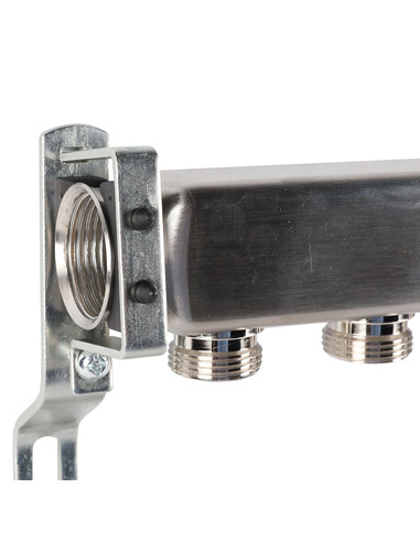 Коллектор ROMMER из нержавеющей стали для радиаторной разводки 6 вых. с воздухоотводчиком