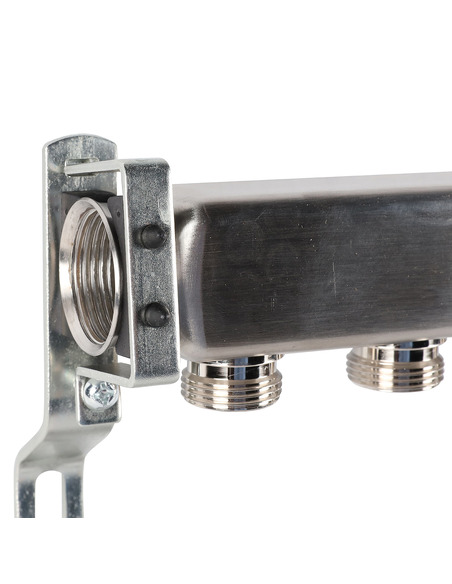 Коллектор ROMMER из нержавеющей стали для радиаторной разводки 6 вых. с воздухоотводчиком