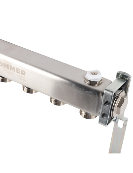 Коллектор ROMMER из нержавеющей стали для радиаторной разводки 6 вых. с воздухоотводчиком