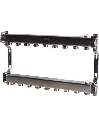 Коллектор ROMMER из нержавеющей стали для радиаторной разводки 9 вых. с воздухоотводчиком