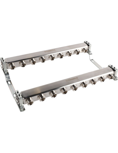 Коллектор ROMMER из нержавеющей стали для радиаторной разводки 9 вых. с воздухоотводчиком