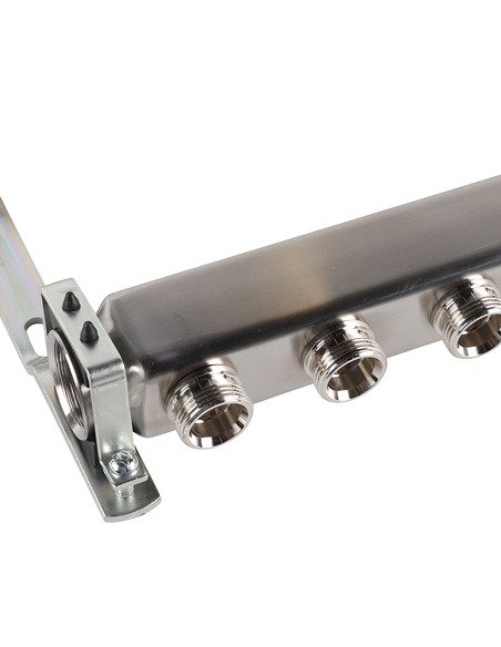 Коллектор ROMMER из нержавеющей стали для радиаторной разводки 9 вых. с воздухоотводчиком