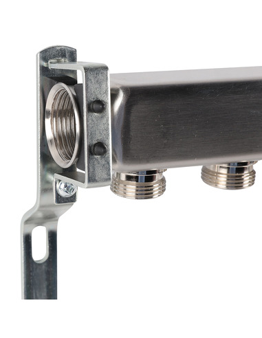 Коллектор ROMMER из нержавеющей стали для радиаторной разводки 9 вых. с воздухоотводчиком