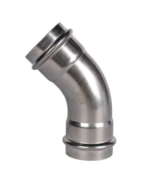 Угольник ROMMER 54х45° для нержавеющих труб пресс