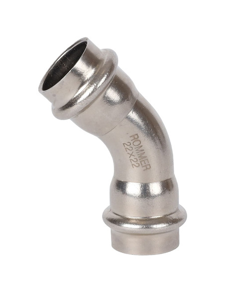 Угольник ROMMER 22х45° для нержавеющих труб пресс