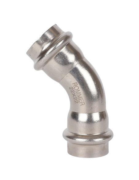 Угольник ROMMER 22х45° для нержавеющих труб пресс