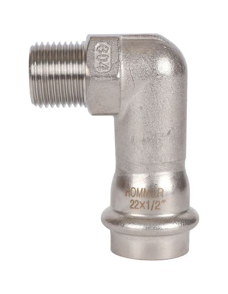 Угольник ROMMER 22х1/2" НР для нержавеющих труб пресс