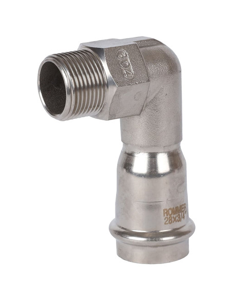 Угольник ROMMER 28х3/4" НР для нержавеющих труб пресс