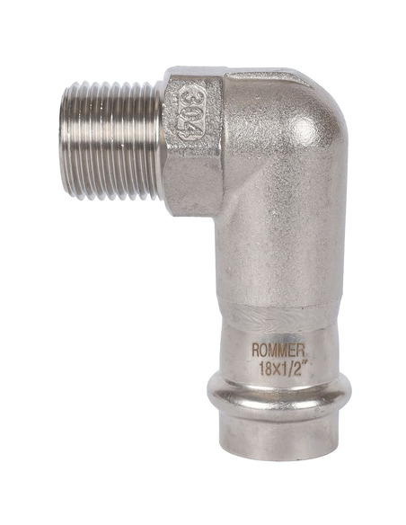 Угольник ROMMER 18х1/2" НР для нержавеющих труб пресс