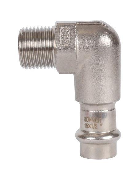 Угольник ROMMER 15х1/2" НР для нержавеющих труб пресс