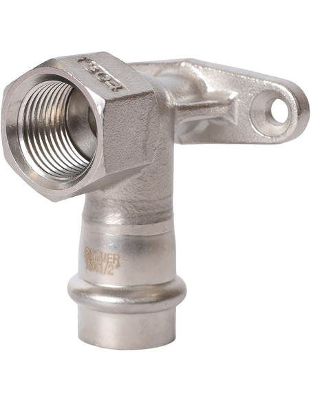 Угольник с креплением ROMMER 18х1/2" ВР для нержавеющих труб пресс