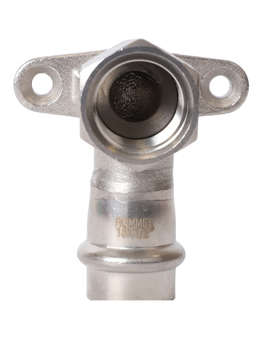 Угольник с креплением ROMMER 18х1/2" ВР для нержавеющих труб пресс