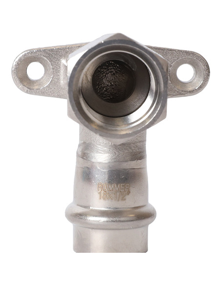 Угольник с креплением ROMMER 18х1/2" ВР для нержавеющих труб пресс