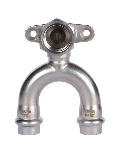 Угольник проходной с креплением ROMMER 15х1/2" ВР для нержавеющих труб пресс