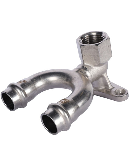 Угольник проходной с креплением ROMMER 15х1/2" ВР для нержавеющих труб пресс