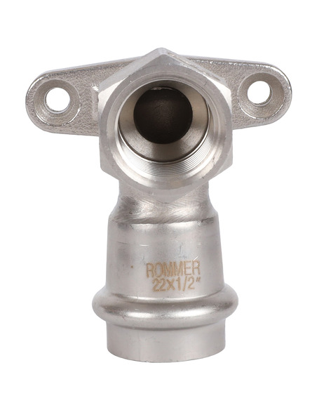 Угольник с креплением ROMMER 22х1/2" ВР для нержавеющих труб пресс