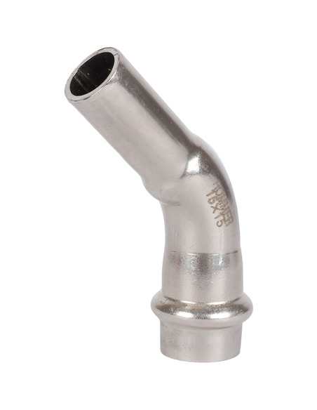 Угольник однораструбный ROMMER 15х45° для нержавеющих труб пресс