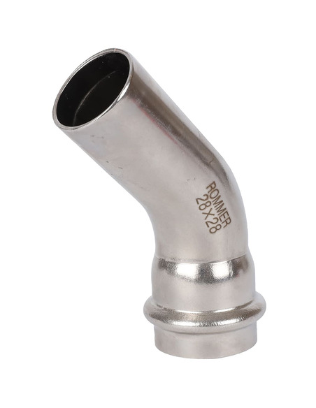 Угольник однораструбный ROMMER 28х45° для нержавеющих труб пресс