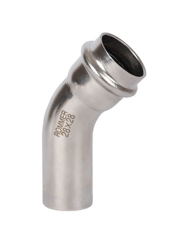 Угольник однораструбный ROMMER 28х45° для нержавеющих труб пресс