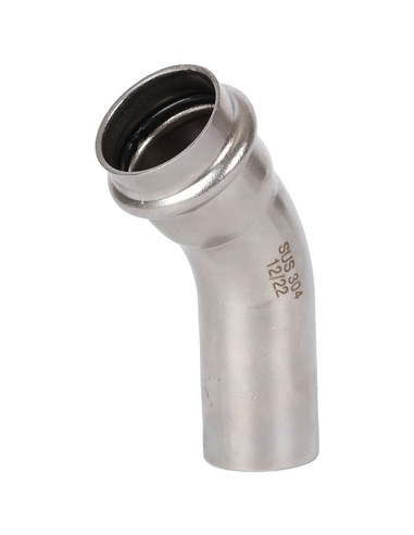 Угольник однораструбный ROMMER 28х45° для нержавеющих труб пресс