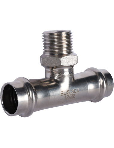 Тройник переходной ROMMER 18x1/2"х18 НР для нержавеющих труб пресс