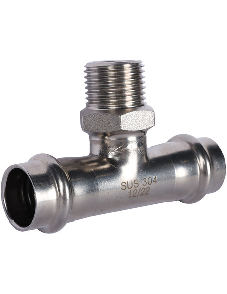 Тройник переходной ROMMER 18x1/2"х18 НР для нержавеющих труб пресс